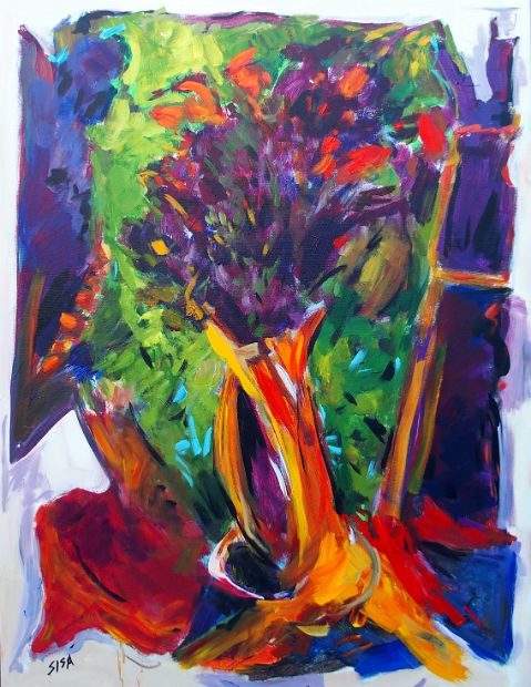 BLUMENSTILLLEBEN, Acryl auf Baumwolle, 110 x 80 cm